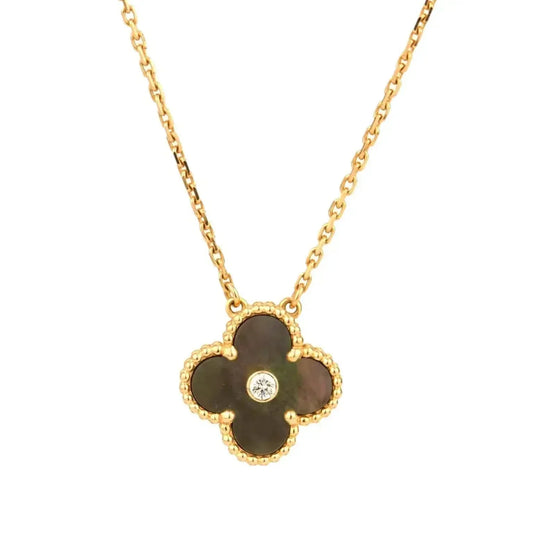 [Shinejoy]CLOVER 15MM DIAMOND AND MOTHER-OF-GREY NECKLACE