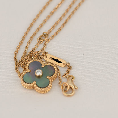 [Shinejoy]CLOVER 15MM DIAMOND AND MOTHER-OF-GREY NECKLACE