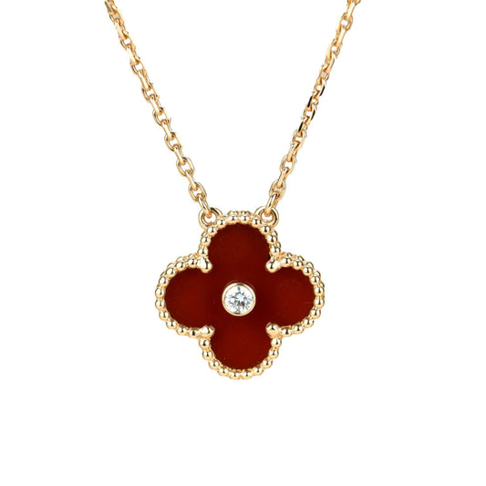 [Shinejoy]CLOVER 15MM DIAMOND CARNELIAN NECKLACE