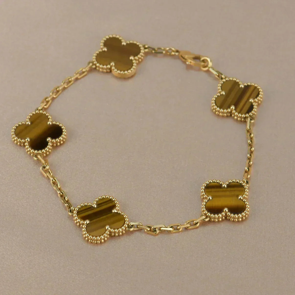 [Shinejoy] CLOVER 5 MOTIFS TIGER EYE BRACELET COLLECTION