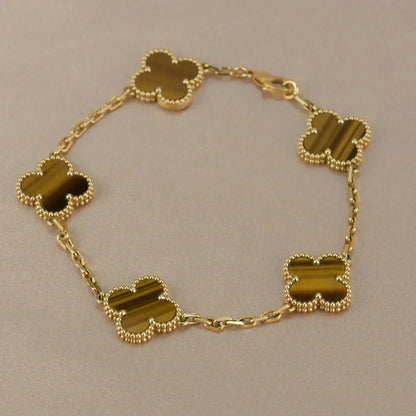 [Shinejoy] CLOVER 5 MOTIFS TIGER EYE BRACELET COLLECTION