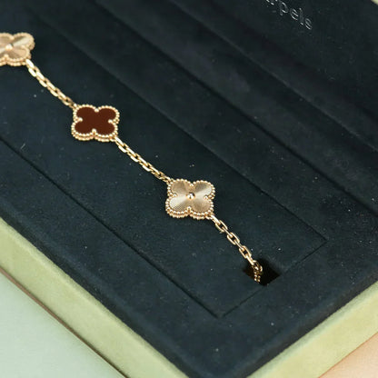 [Shinejoy] CLOVER 5 MOTIF RED CORNELIAN BRACELET COLLECTION
