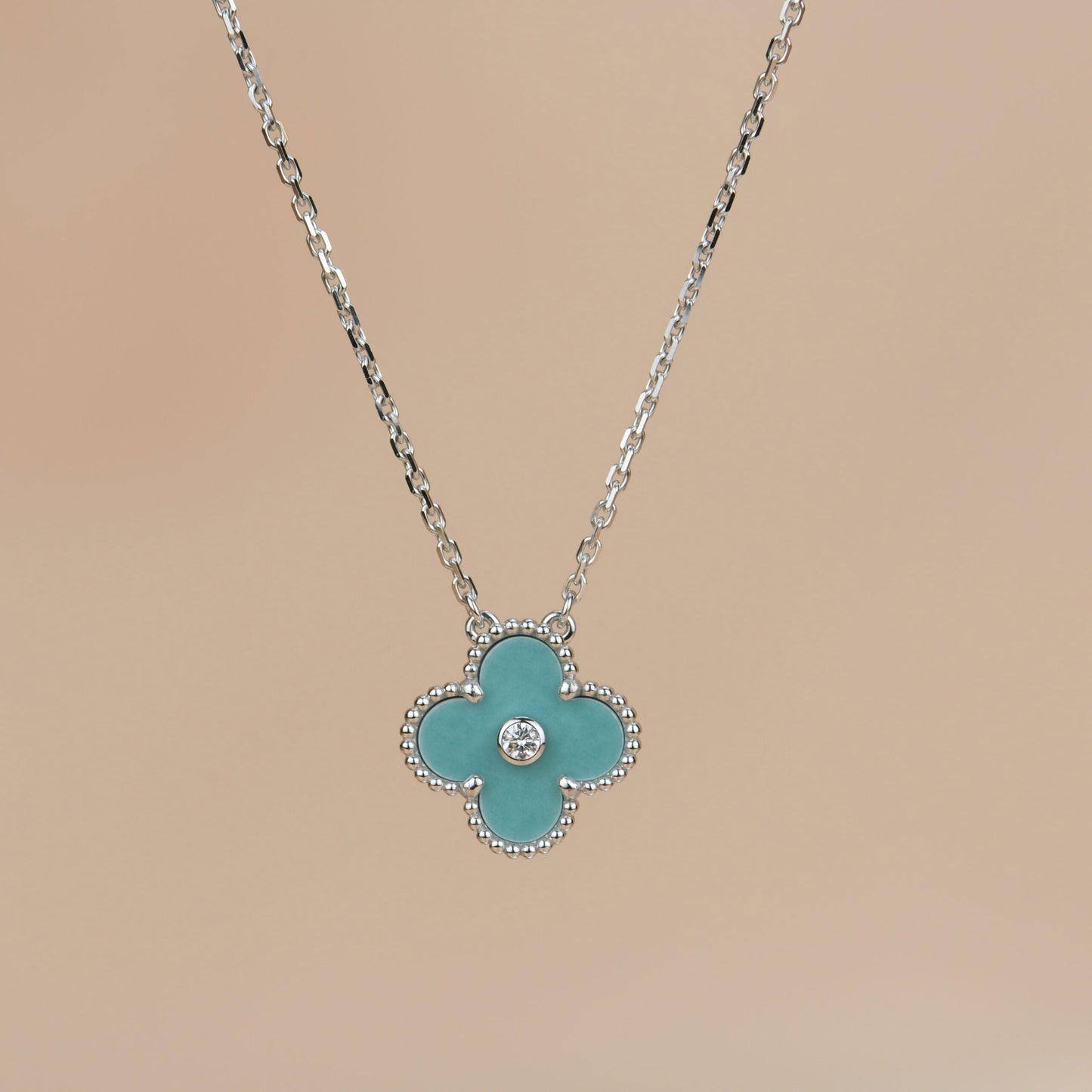 [Shinejoy]CLOVER 15MM DIAMOND SVRES PORCELAIN  NECKLACE SILVER