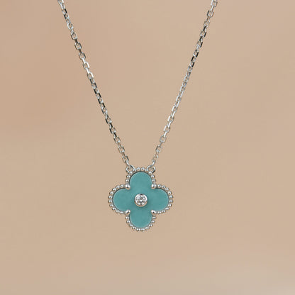 [Shinejoy]CLOVER 15MM DIAMOND SVRES PORCELAIN  NECKLACE SILVER