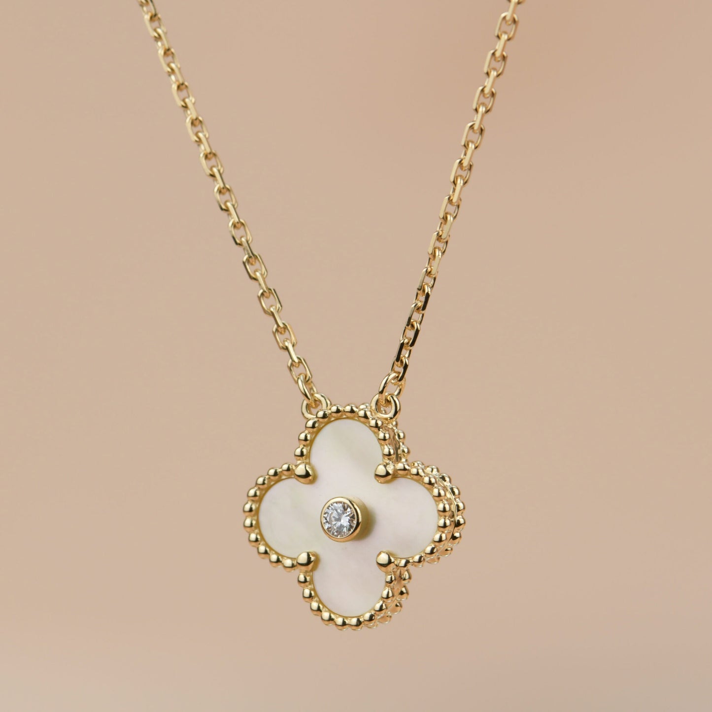 [Shinejoy]CLOVER 15MM DIAMOND GOLD MOTHER OF PEARL NECKLACE