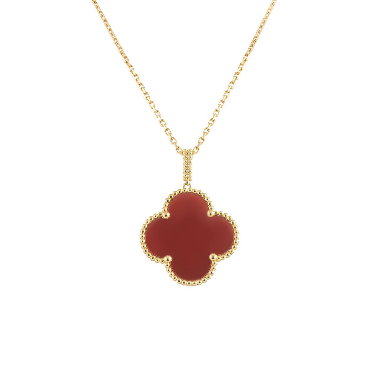 [Shinejoy]CLOVER 25MM NECKLACE GOLD CARNELIAN
