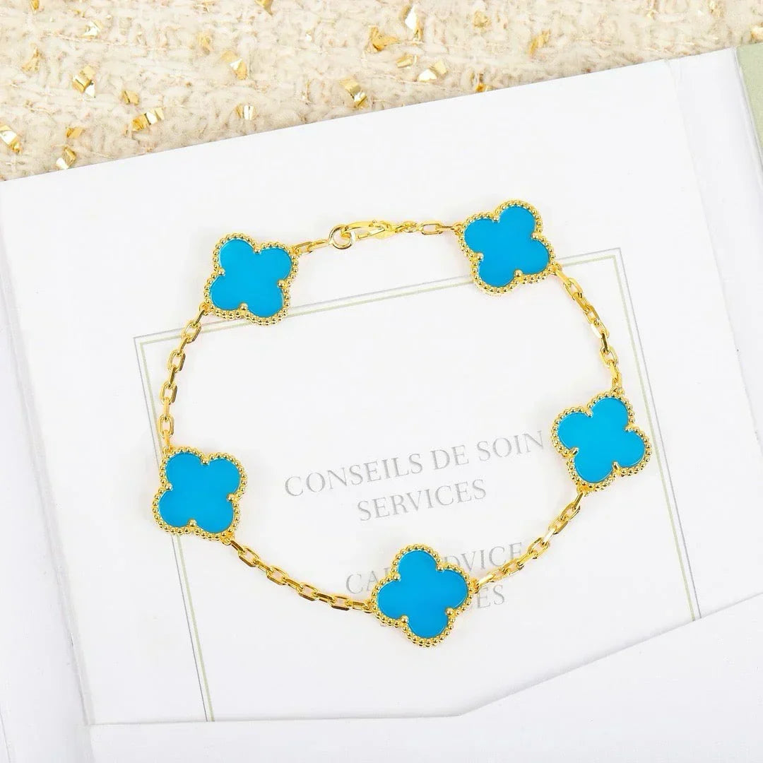 [Shinejoy] CLOVER 5 MOTIF TURQUOISE BRACELET COLLECTION