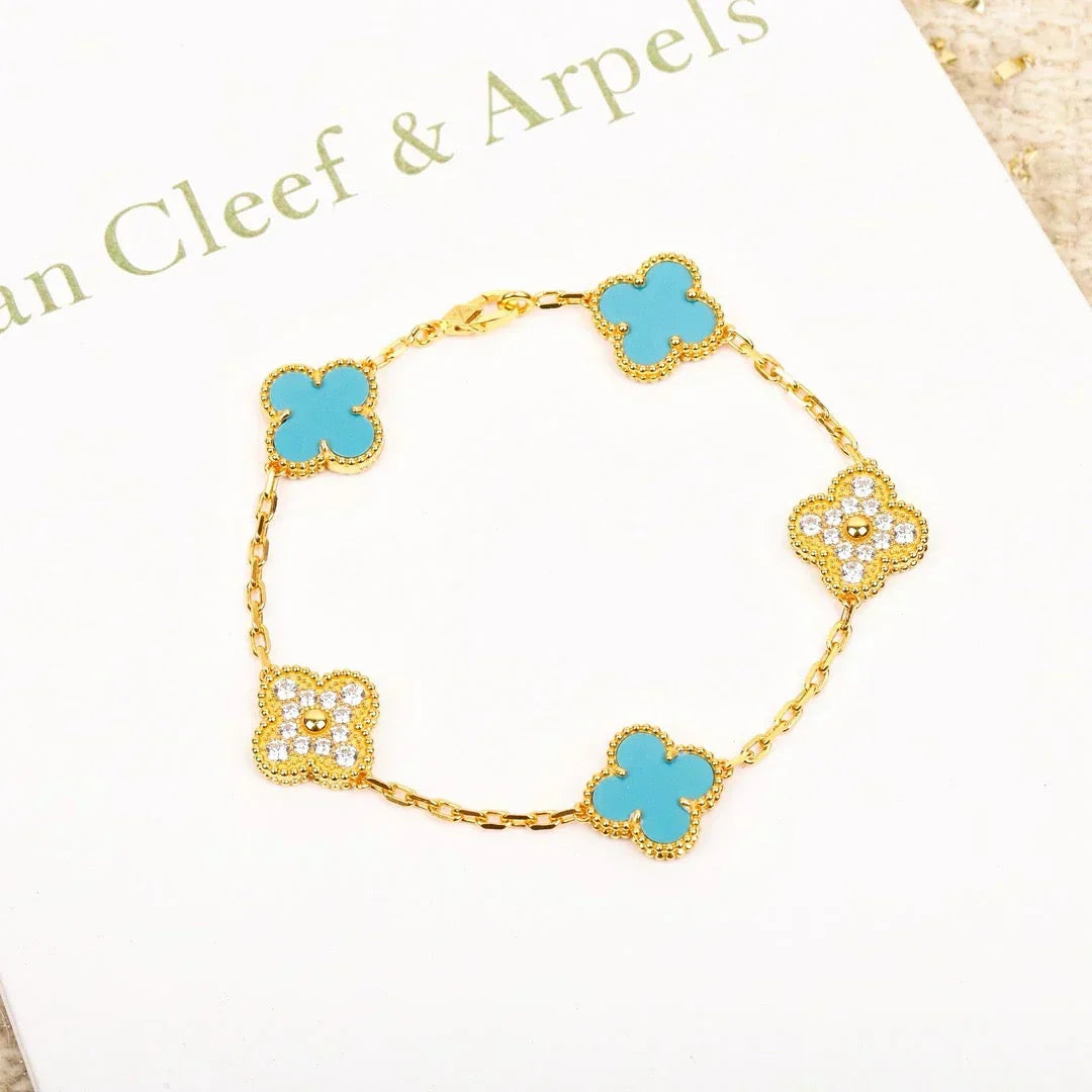 [Shinejoy] CLOVER 5 MOTIF TURQUOISE BRACELET COLLECTION