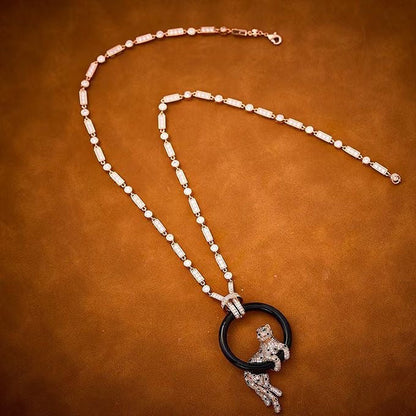 [Shinejoy jewelrys]NEW BLACK CIRCLE PANTHER FULL DIAMOND NECKLACE