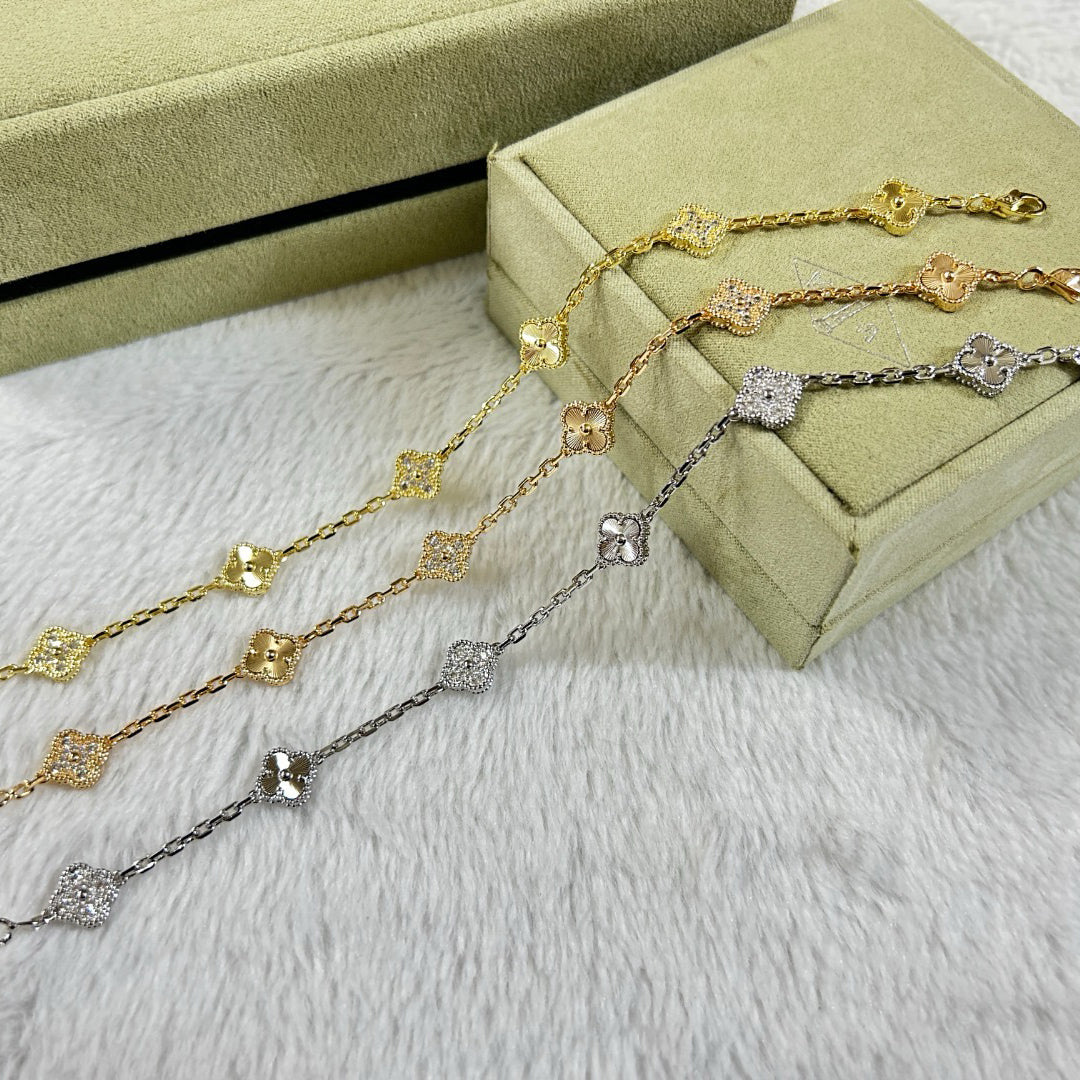 [Shinejoy]CLOVER 6 MOTIF DIAMOND LASER BRACELET-w