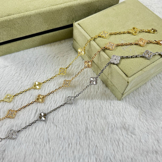 [Shinejoy]CLOVER 6 MOTIF DIAMOND LASER BRACELET-w