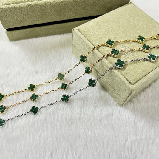 [Shinejoy]CLOVER 6 MOTIF MALACHITE BRACELET-w