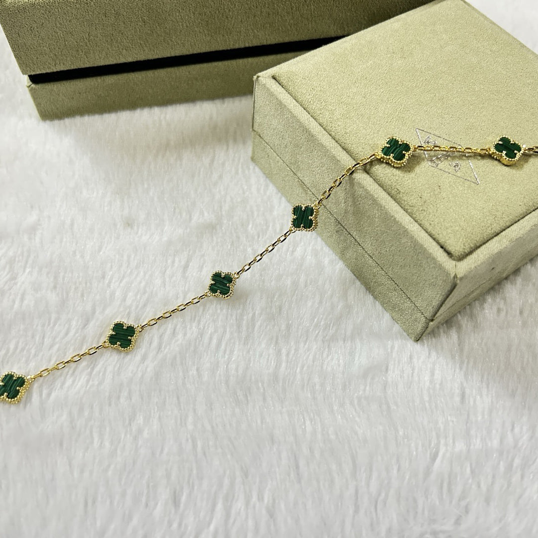 [Shinejoy]CLOVER 6 MOTIF MALACHITE BRACELET-w