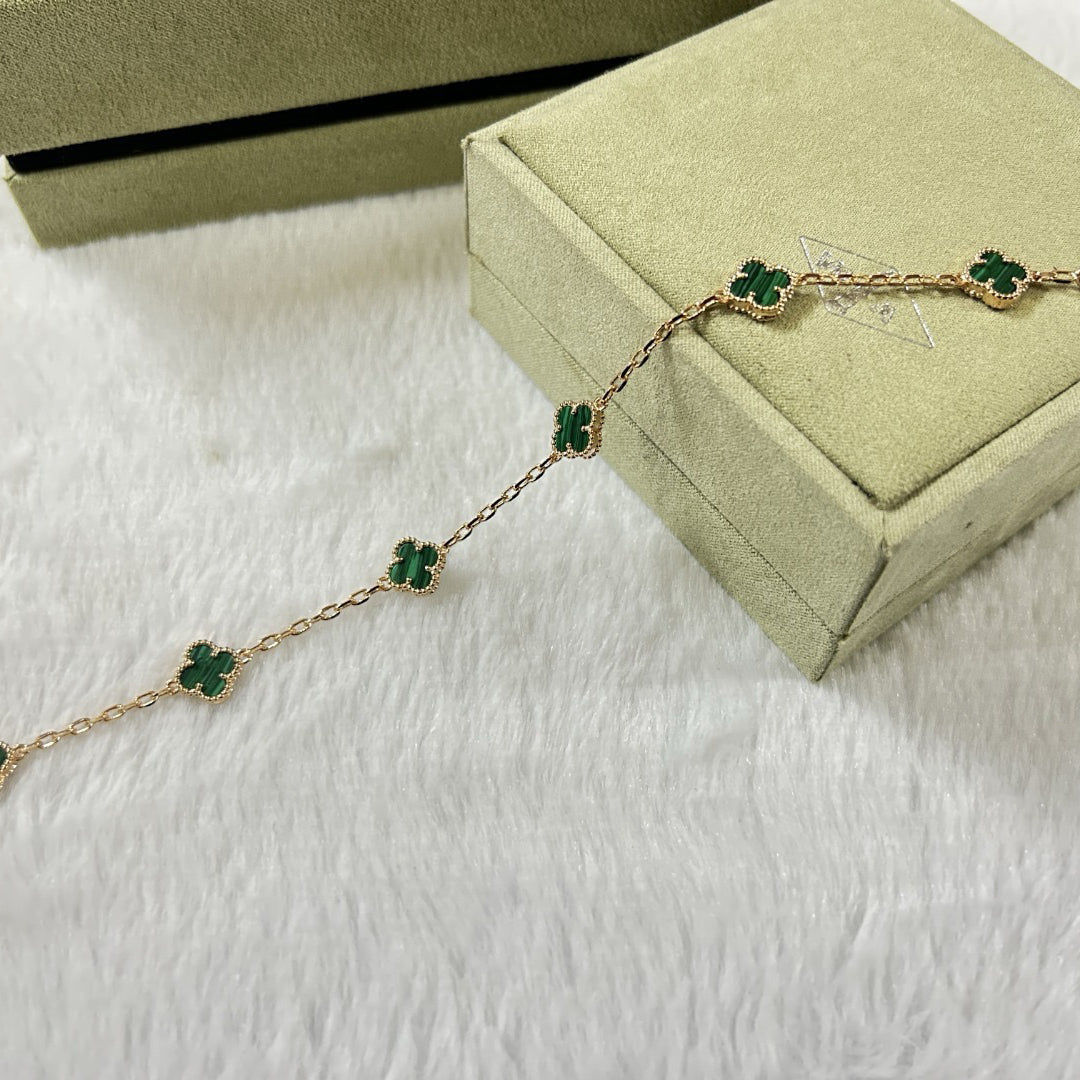 [Shinejoy]CLOVER 6 MOTIF MALACHITE BRACELET-w