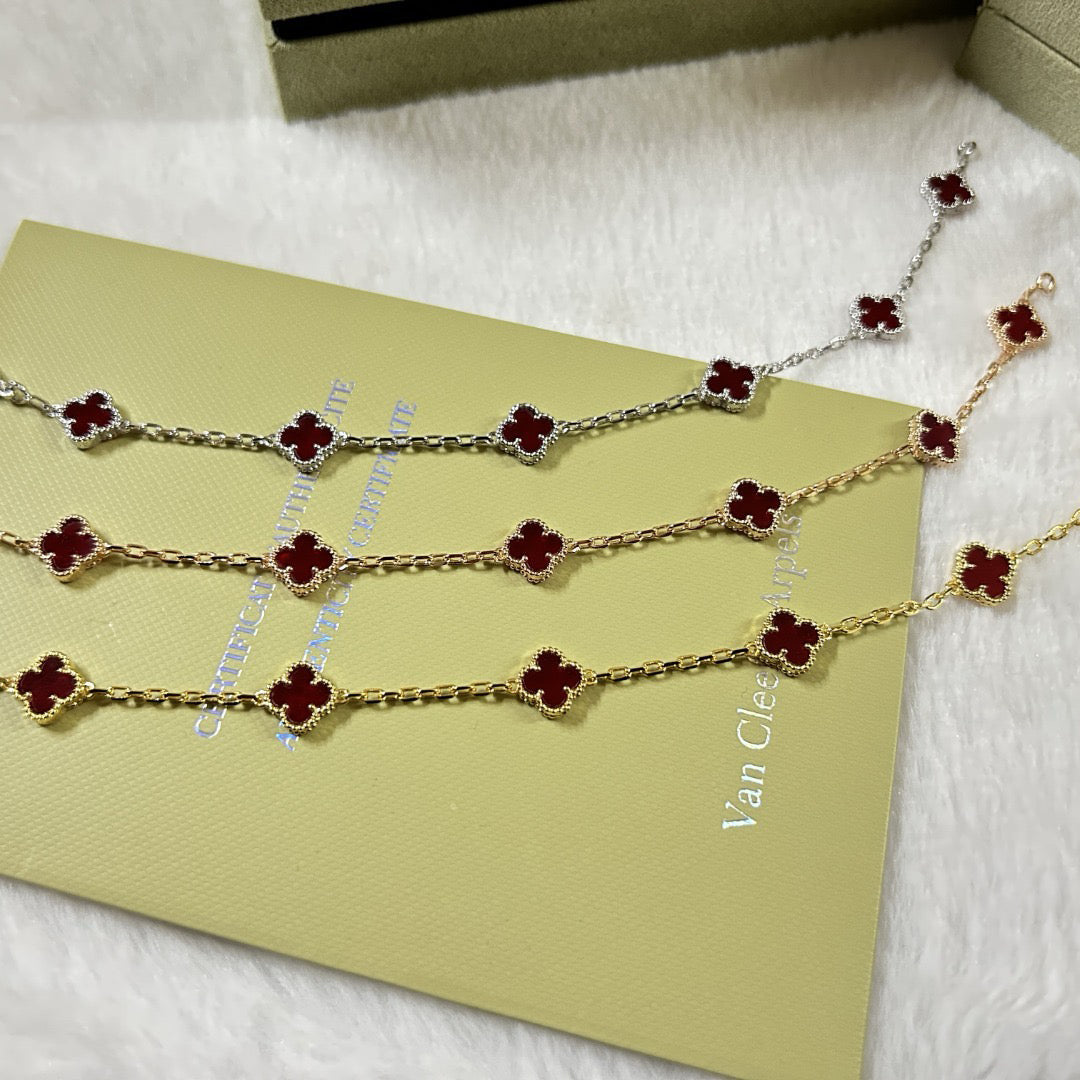 [Shinejoy]CLOVER 6 MOTIF RED AGATE BRACELET-w