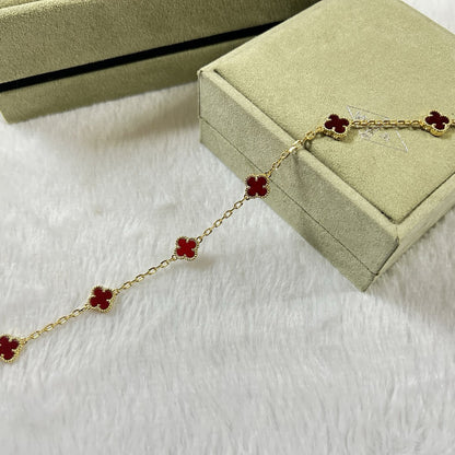 [Shinejoy]CLOVER 6 MOTIF RED AGATE BRACELET-w