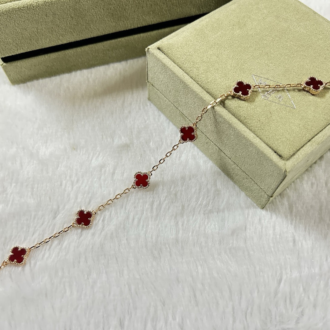 [Shinejoy]CLOVER 6 MOTIF RED AGATE BRACELET-w