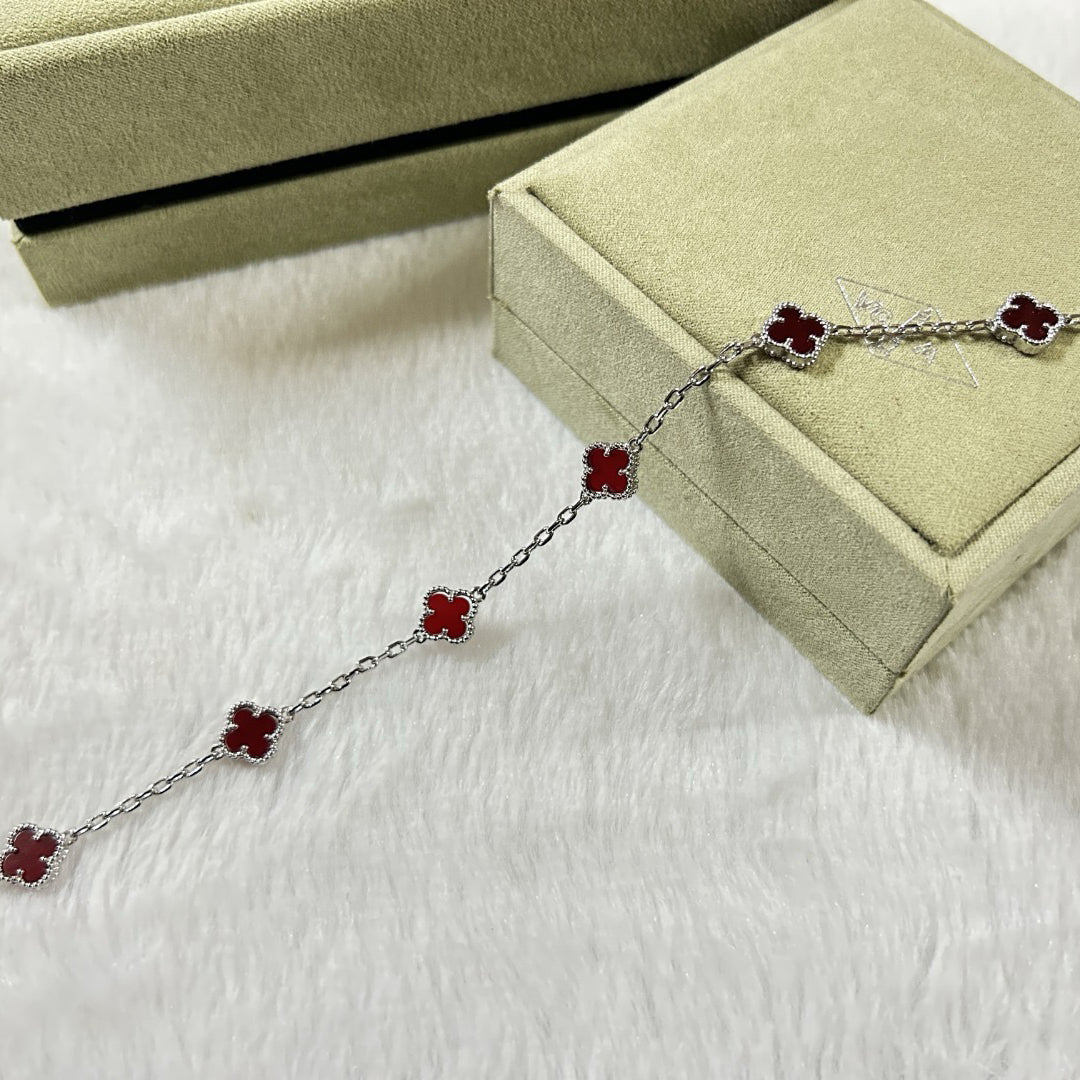 [Shinejoy]CLOVER 6 MOTIF RED AGATE BRACELET-w