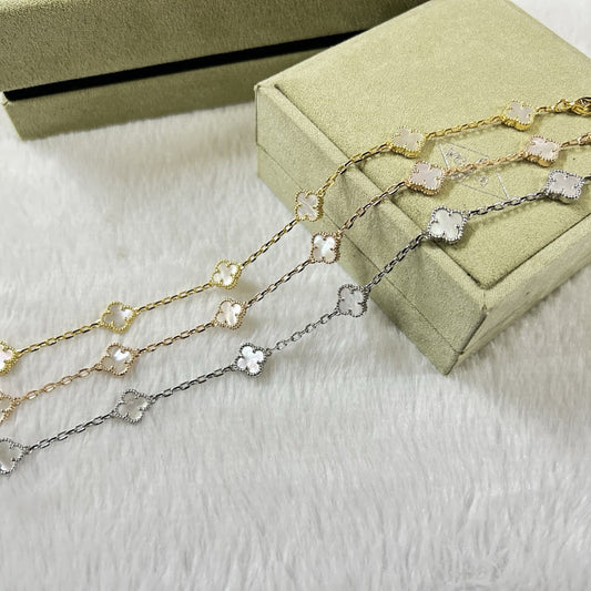 [Shinejoy]CLOVER 6 MOTIF WHITE MOP BRACELET-w