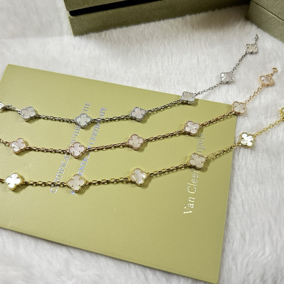 [Shinejoy]CLOVER 6 MOTIF WHITE MOP BRACELET-w