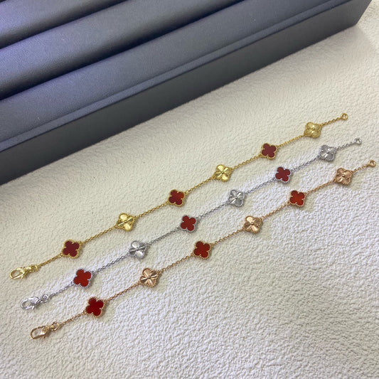 [Shinejoy]CLOVER 6 MOTIF RED AGATE LASER BRACELET-w