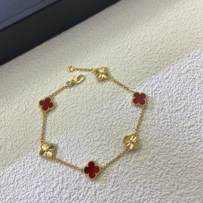 [Shinejoy]CLOVER 6 MOTIF RED AGATE LASER BRACELET-w