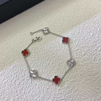 [Shinejoy]CLOVER 6 MOTIF RED AGATE LASER BRACELET-w