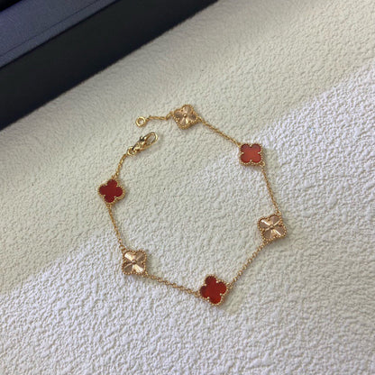 [Shinejoy]CLOVER 6 MOTIF RED AGATE LASER BRACELET-w