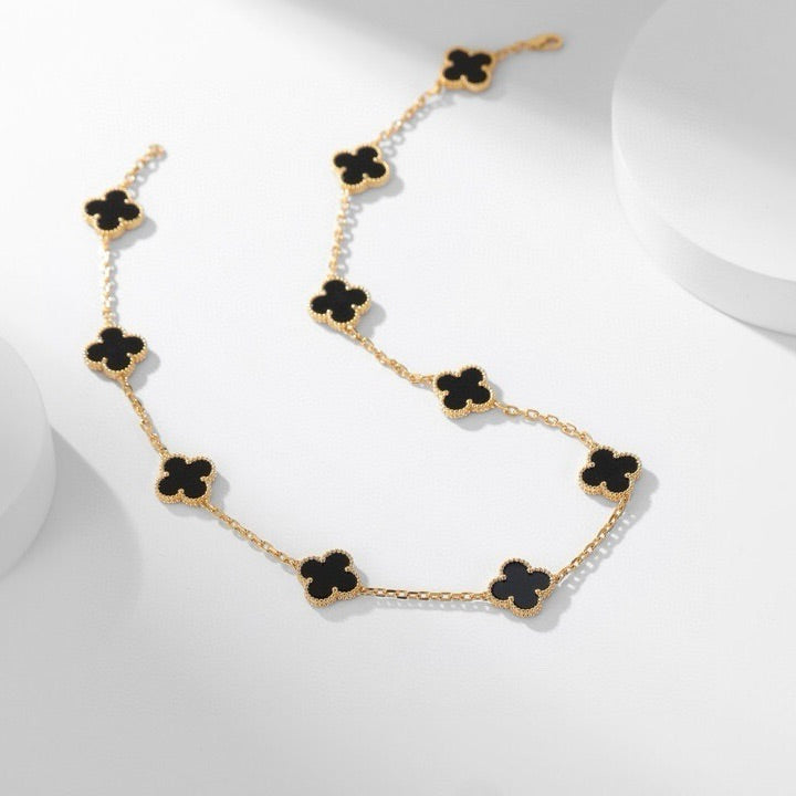 [Shinejoy]CLOVER 10 MOTIFS ONYX NECKLACE