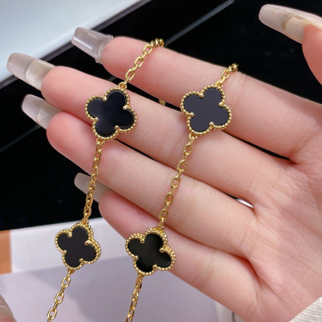 [Shinejoy]CLOVER 10 MOTIFS ONYX NECKLACE