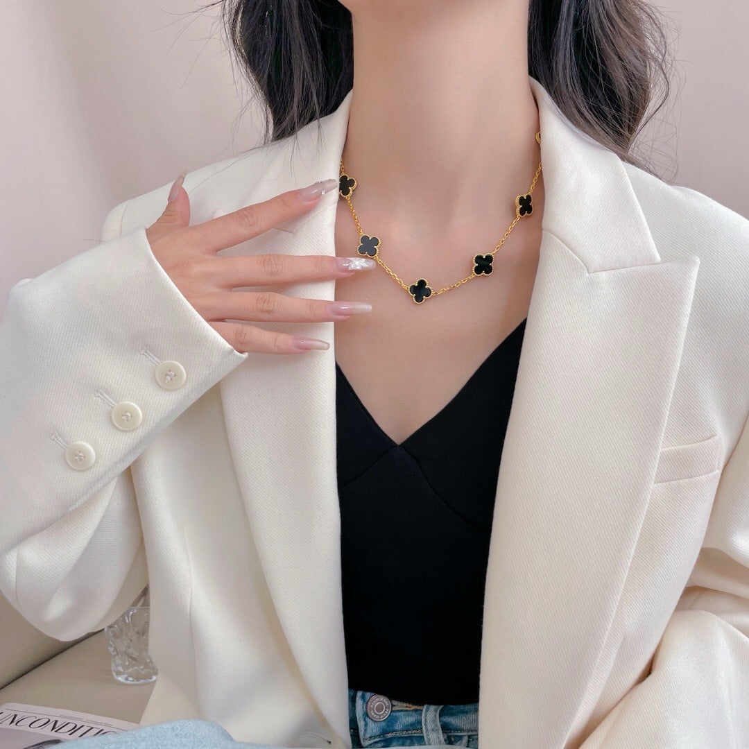 [Shinejoy]CLOVER 10 MOTIFS ONYX NECKLACE
