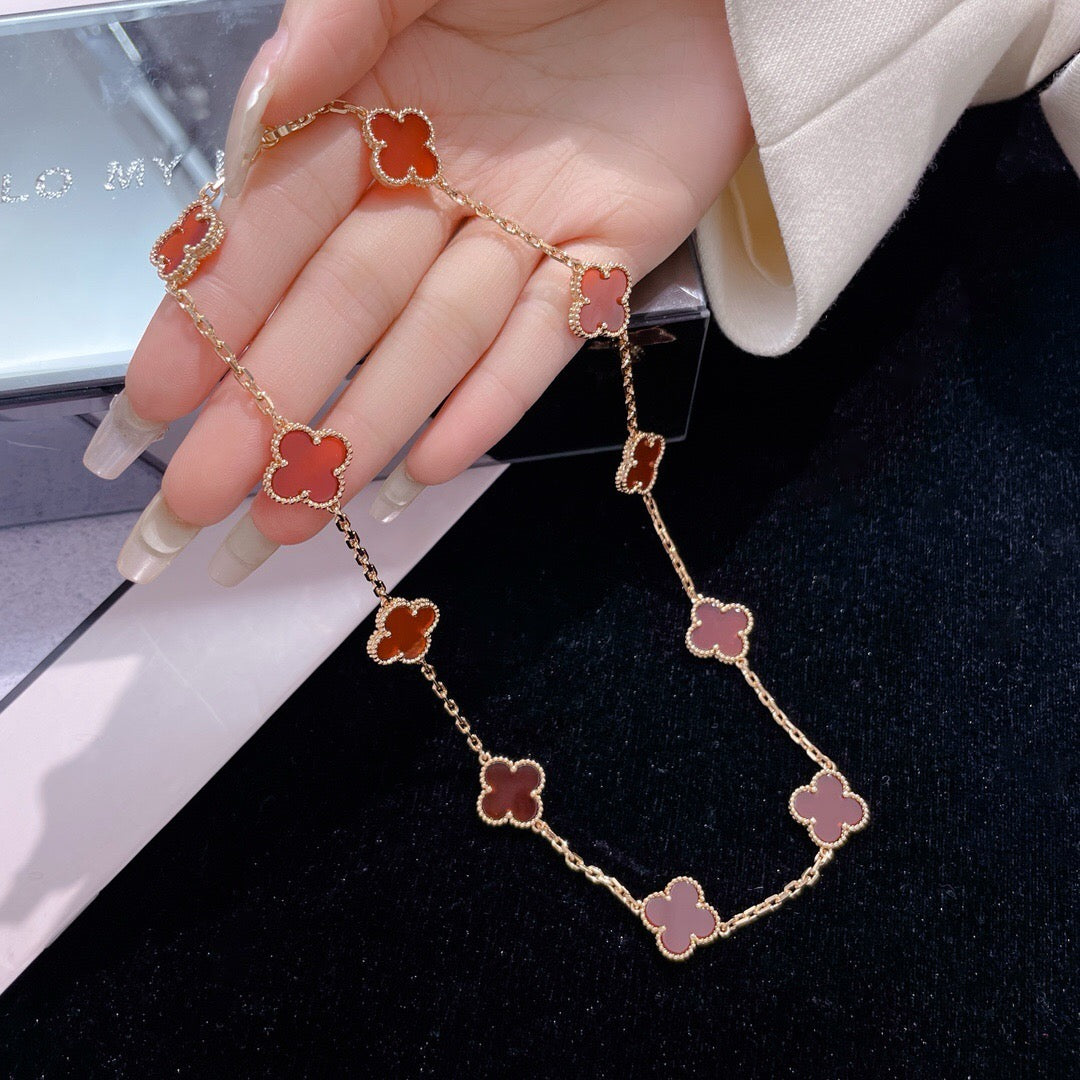 [Shinejoy]CLOVER 10 MOTIFS CARNELIAN NECKLACE