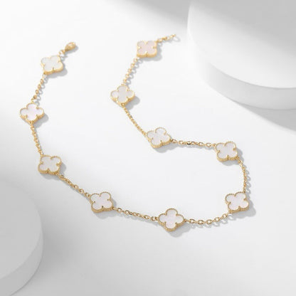 [Shinejoy]CLOVER 10 MOTIFS WHITE MOTHER OF PEARL NECKLACE
