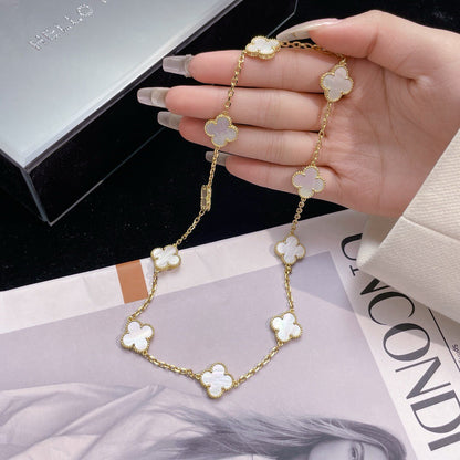 [Shinejoy]CLOVER 10 MOTIFS WHITE MOTHER OF PEARL NECKLACE