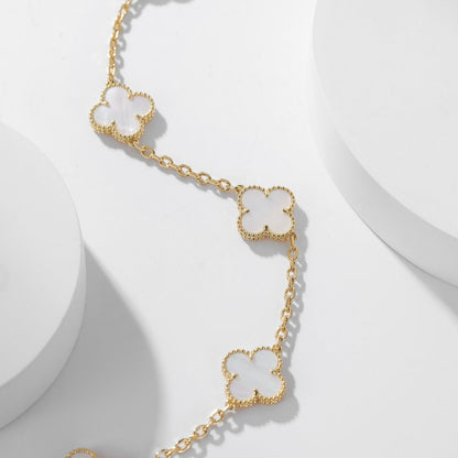 [Shinejoy]CLOVER 10 MOTIFS WHITE MOTHER OF PEARL NECKLACE
