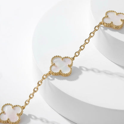 [Shinejoy]CLOVER 10 MOTIFS WHITE MOTHER OF PEARL NECKLACE
