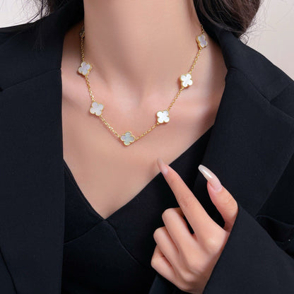 [Shinejoy]CLOVER 10 MOTIFS WHITE MOTHER OF PEARL NECKLACE