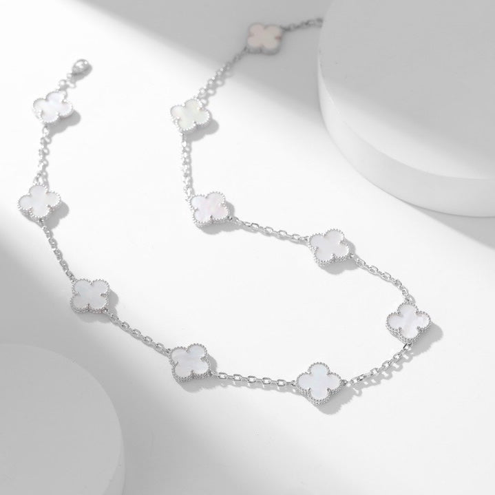 [Shinejoy]CLOVER 10 MOTIFS WHITE MOTHER OF PEARL NECKLACE