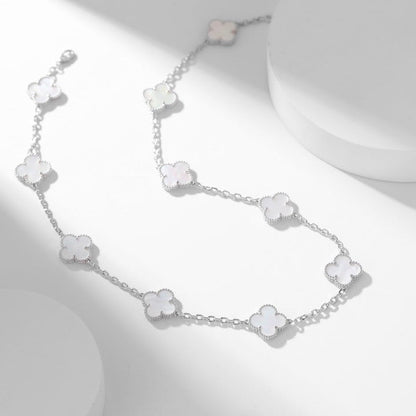 [Shinejoy]CLOVER 10 MOTIFS WHITE MOTHER OF PEARL NECKLACE