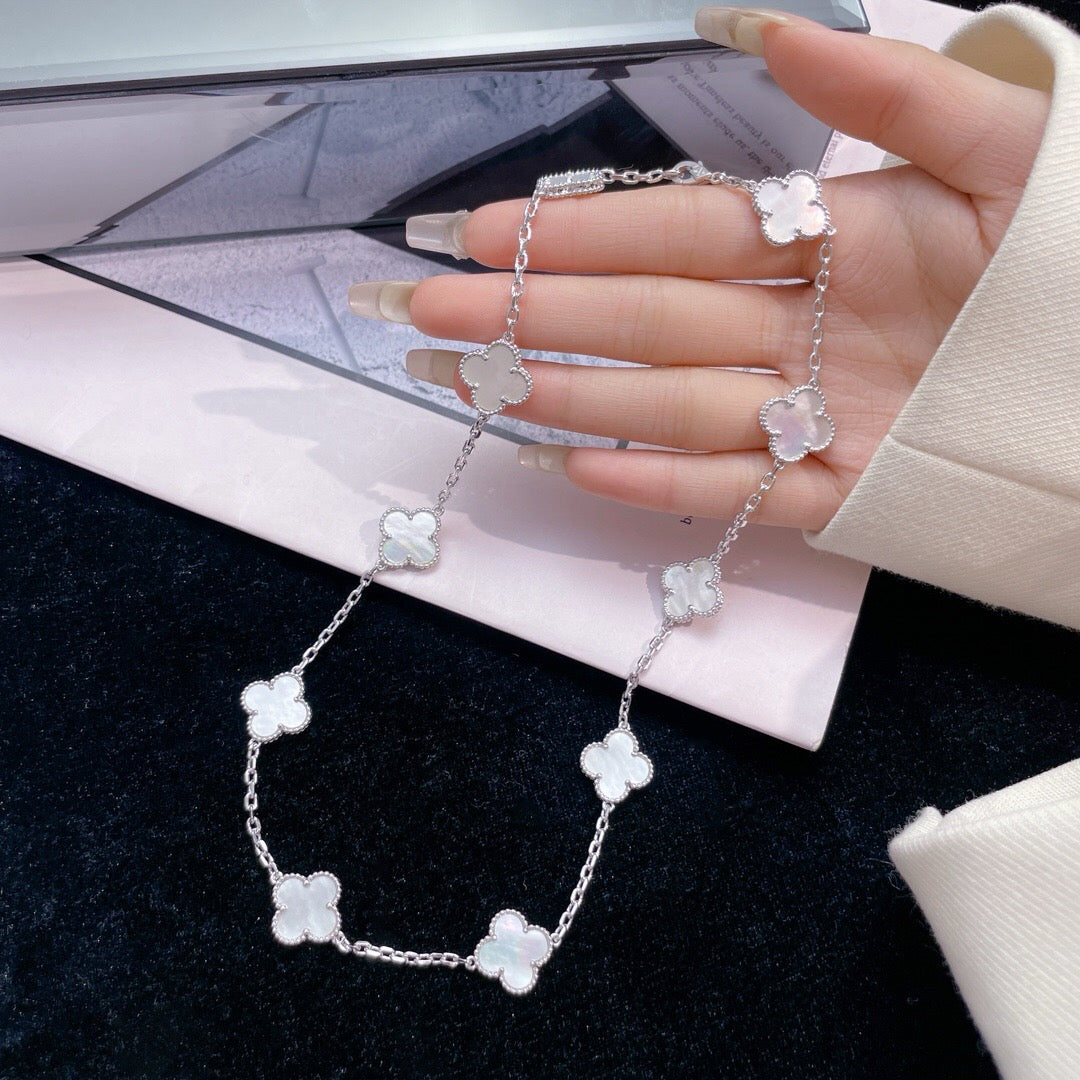 [Shinejoy]CLOVER 10 MOTIFS WHITE MOTHER OF PEARL NECKLACE