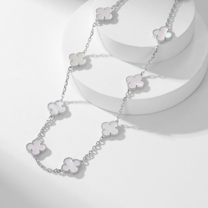 [Shinejoy]CLOVER 10 MOTIFS WHITE MOTHER OF PEARL NECKLACE