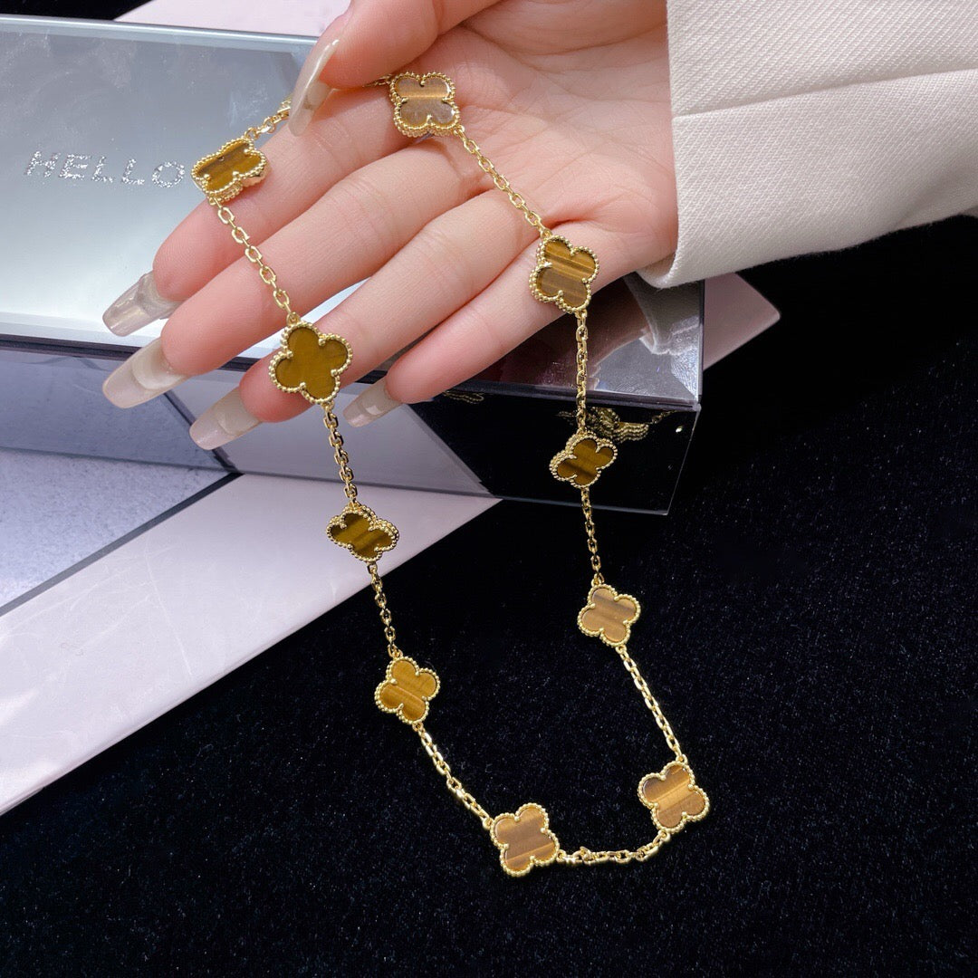[Shinejoy]CLOVER 10 MOTIFS TIGER EYE NECKLACE