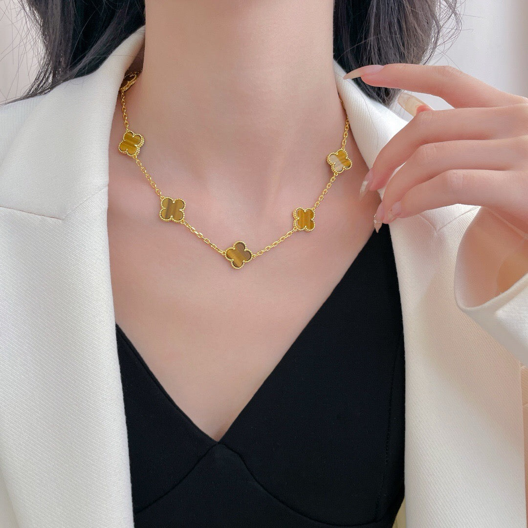 [Shinejoy]CLOVER 10 MOTIFS TIGER EYE NECKLACE