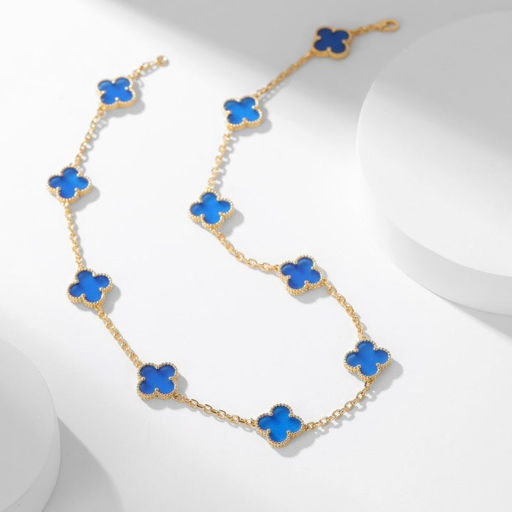 [Shinejoy]CLOVER 10 MOTIFS BLUE AGATE NECKLACE