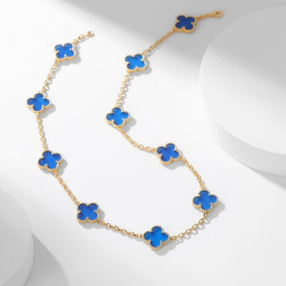 [Shinejoy]CLOVER 10 MOTIFS BLUE AGATE NECKLACE