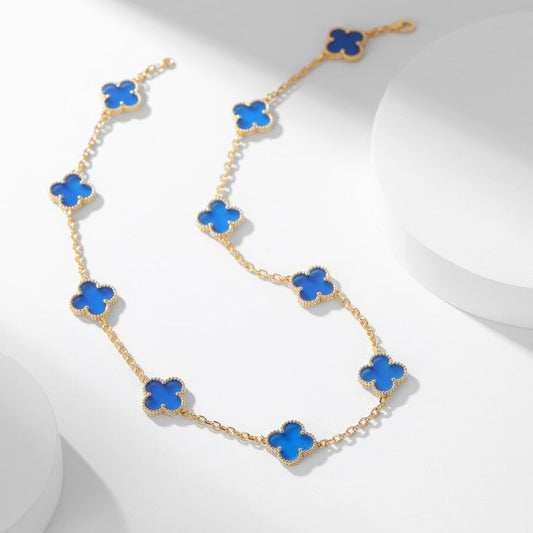 [Shinejoy]CLOVER 10 MOTIFS BLUE AGATE NECKLACE