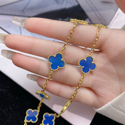 [Shinejoy]CLOVER 10 MOTIFS BLUE AGATE NECKLACE