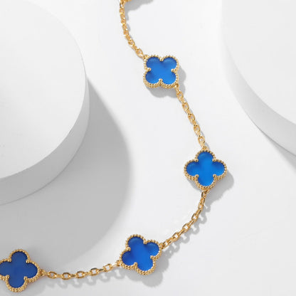 [Shinejoy]CLOVER 10 MOTIFS BLUE AGATE NECKLACE
