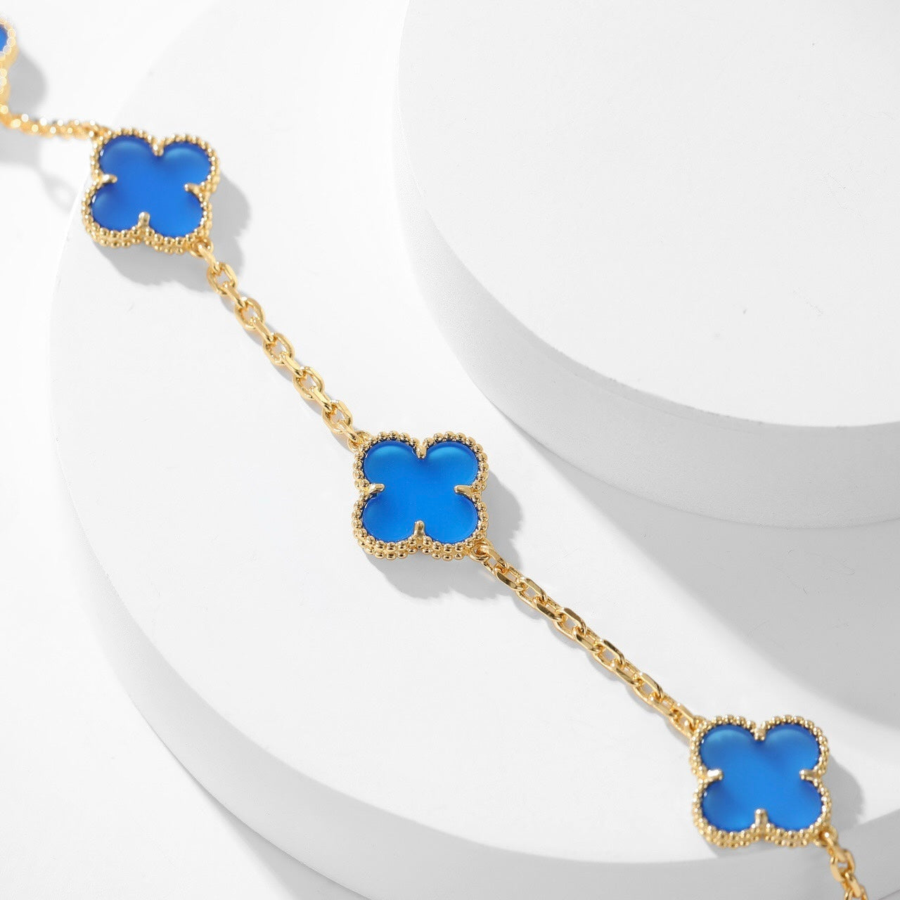 [Shinejoy]CLOVER 10 MOTIFS BLUE AGATE NECKLACE