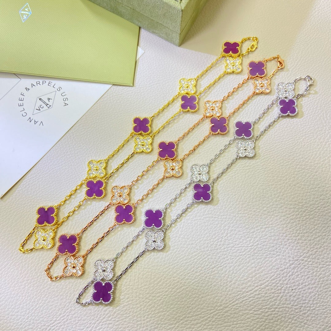 [Shinejoy Jewelry]CLOVER 10 MOTIFS  PURPLE VIOLET DIAMOND NECKLACE